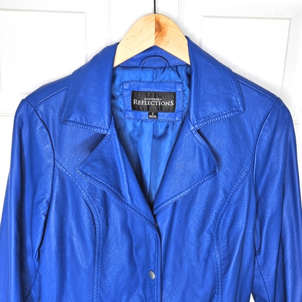 Northern Reflections Women's Royal Blue Moto Jacket Faux Leather Size S Petite - Picture 4 of 16